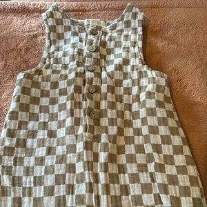 Rylee and Cru one piece. Sage green/ white checkerboard pattern. Linen & cotton.